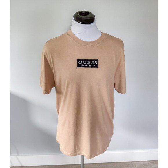 Guess Men's Tan T-Shirt with Logo Patch - Picture 1 of 8